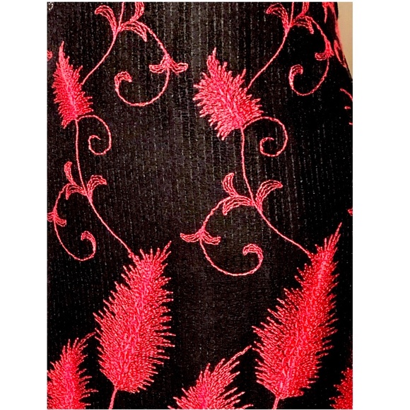Y2K Francesca Caretti Black Red Floral Embroidered A-Line Midi Cocktail Dress~4~ - Picture 2 of 12